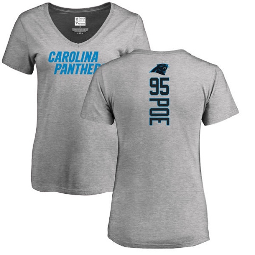 Carolina Panthers Ash Women Dontari Poe Backer V-Neck NFL Football #95 T Shirt